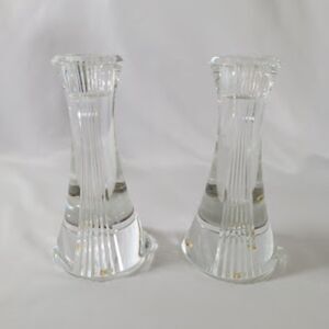 Pair Lenox Rhapsody Crystal 6" Candlestick Holders Signed Fluted Taper